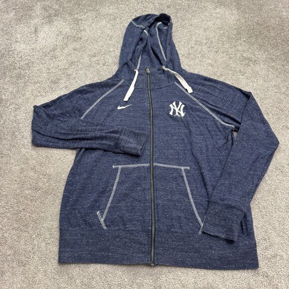 Nike New York Yankees MLB Full Zip Hoodie Sweatshirt Womens Large Heather Blue - Picture 1 of 14